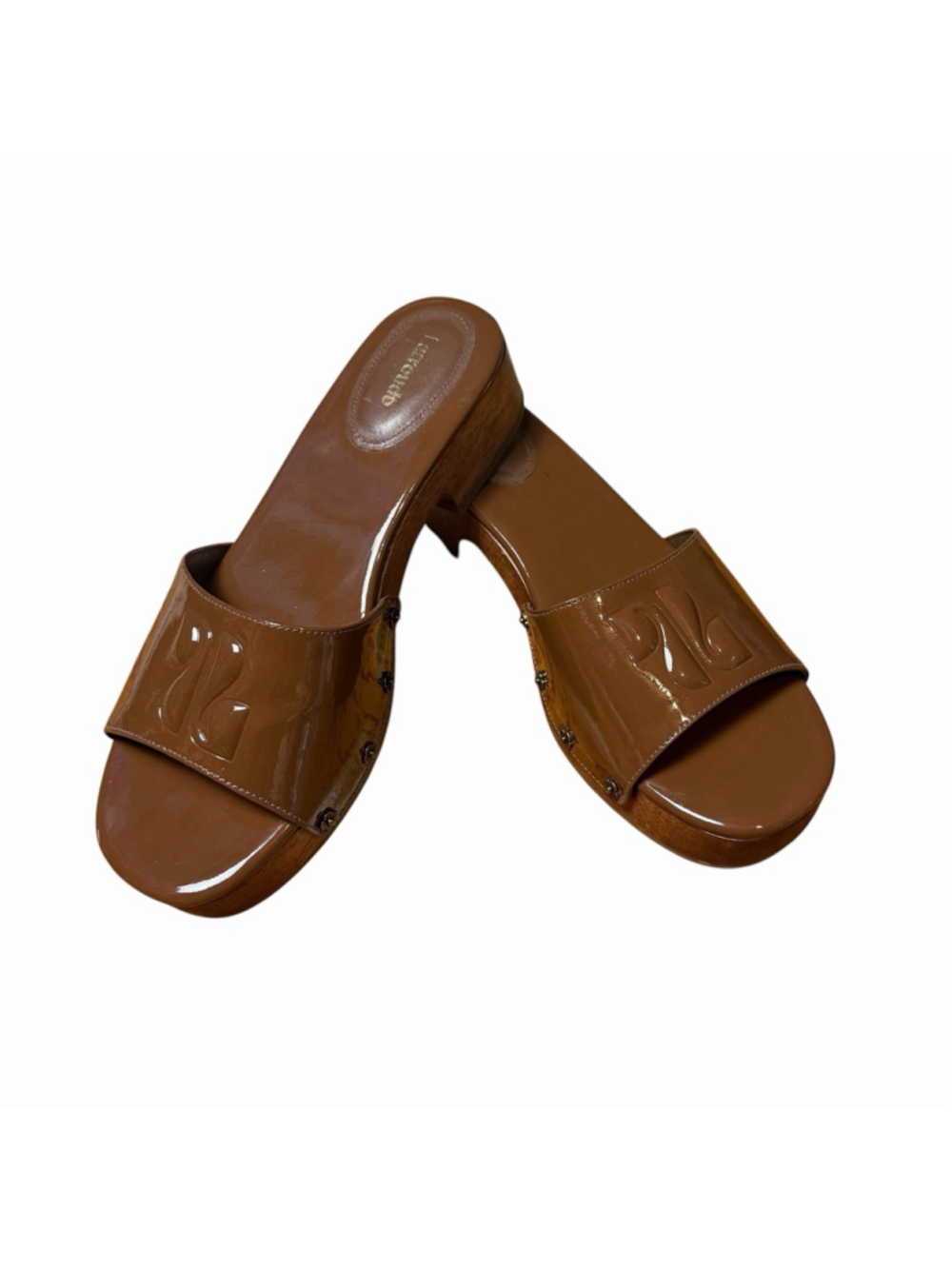 LARROUDE Zuzi Mule Sandals Patent Leather Wood Burnt Umber Size 9 WORN ONCE $315 - Picture 10 of 10